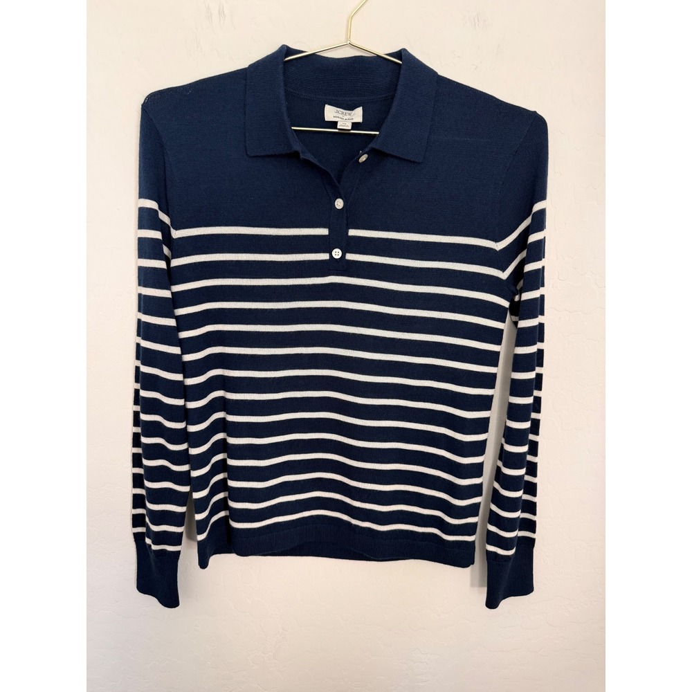 J.Crew Merino Blend Striped Polo Sweater Long Sleeve XS Preppy Nautical Breton